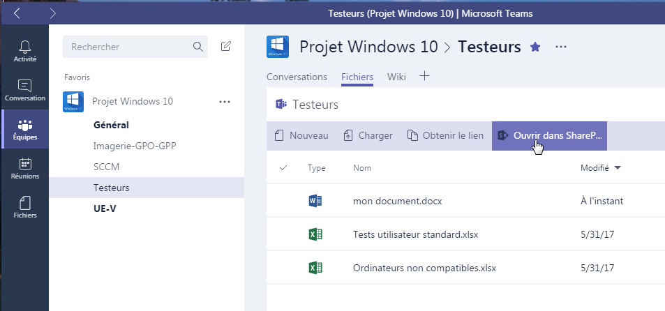 2017-06-05 09_31_29-Testeurs (Projet Windows 10) _ Microsoft Teams